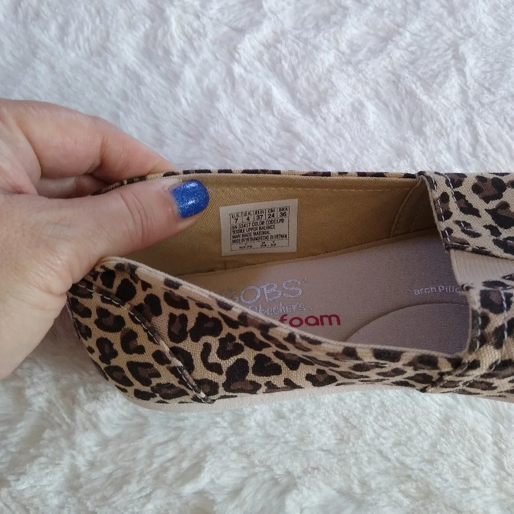 BOBS From Skechers Memory Foam Leopard Print Flats